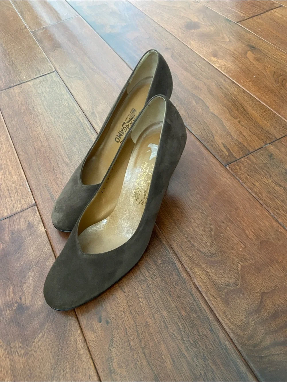 Salvatore Ferragamo Brown Suede Pumps with Lucite Heels